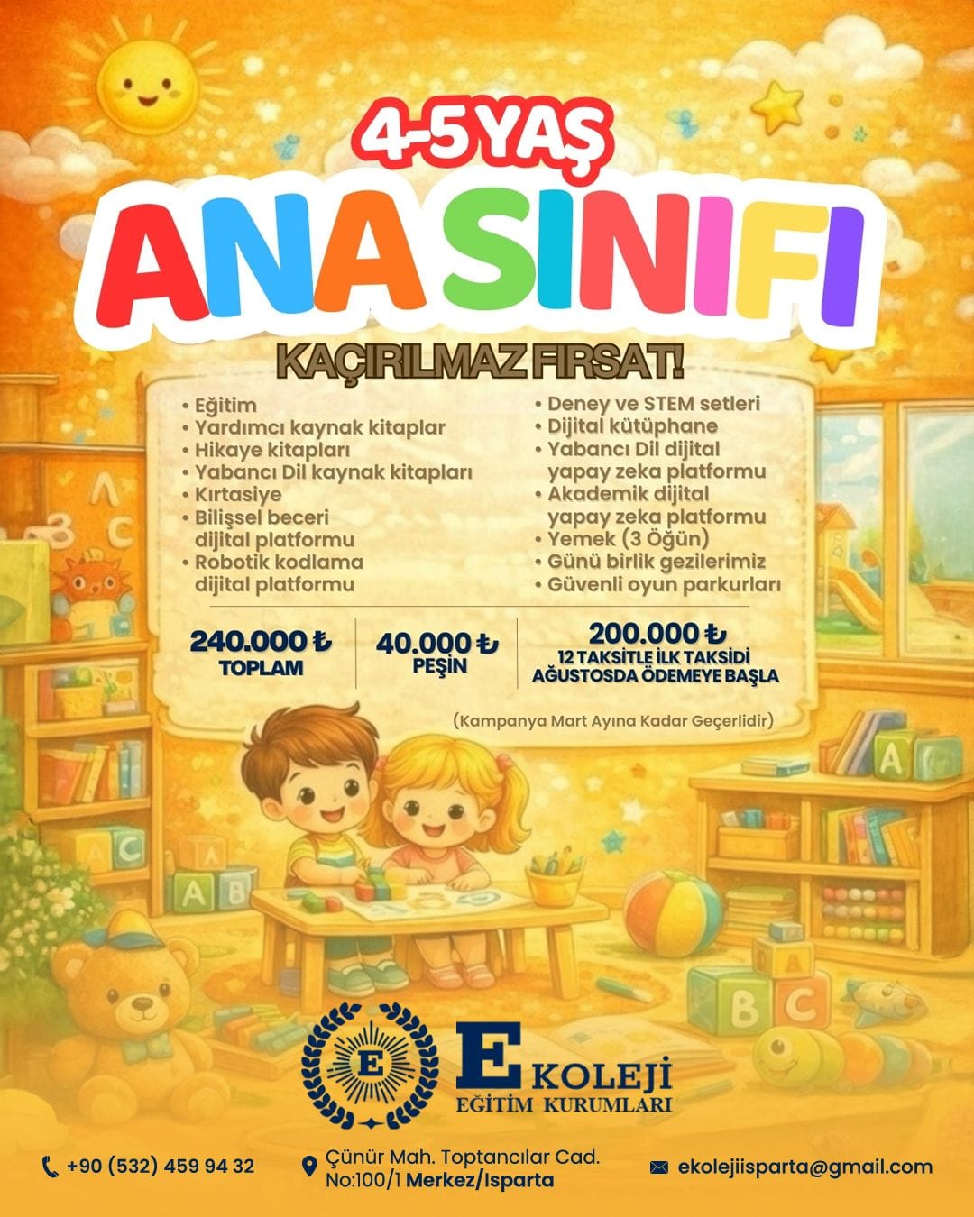 E Koleji'nden Erken Yaş Eğitime Yenilikçi Yaklaşım: Dijital Destekli Kapsamlı Gelişim Programı İçin Özel Kayıt Fırsatı