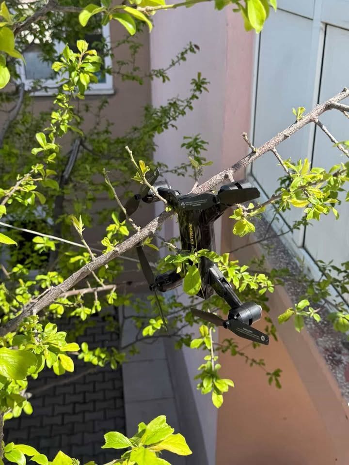 Muzaffer Türkeş Mahallesi'nde Beklenmedik Misafir: Ağaçta Mahsur Kalan Drone Sahibini Bekliyor